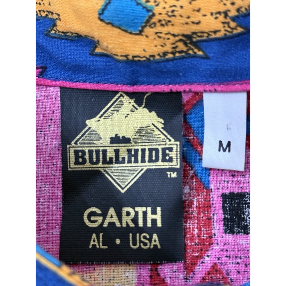 VTG 1990's Western Cowboy Rodeo Neon Loud Funky Print Bullhide Garth USA‎ Sz M - Picture 11 of 12